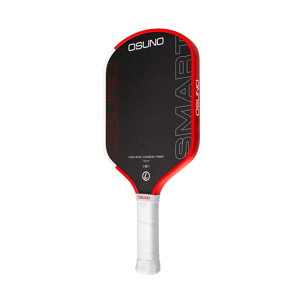 Vợt pickleball OSUNO SMART phiên bản cao cấp với thiết kế đen đỏ mạnh mẽ, sử dụng bề mặt Carbon T700 Raw Carbon, độ dày 16mm và tích hợp công nghệ NFC Smart ID xác thực sản phẩm chính hãng.
